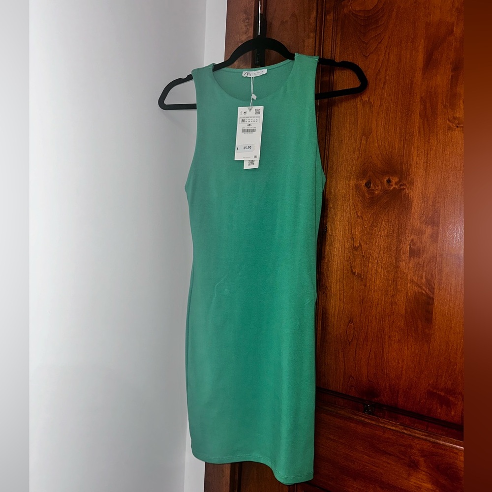 Zara Green Dress Crew Neck Sleeveless
